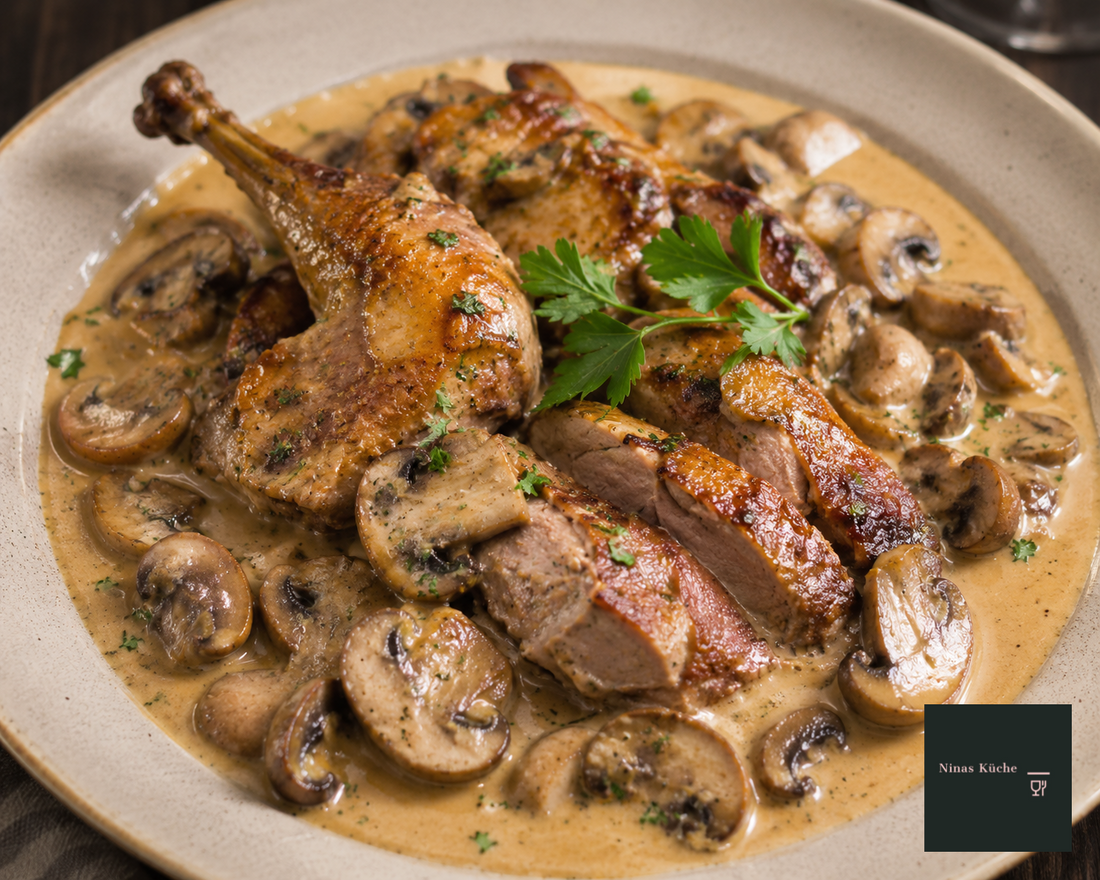 Fasan mit Sherrysauce und Champignons - ganz schön wild