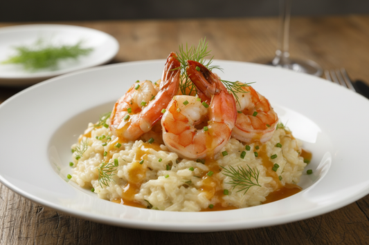 Fenchel-Risotto mit Garnelen und Pastisschaum - ein Hauch Frankreich auf dem Teller