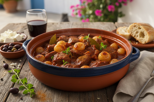 Stifado - griechischer Rinderschmortopf mit Zimt und Rosinen und Urlaubsfeeling