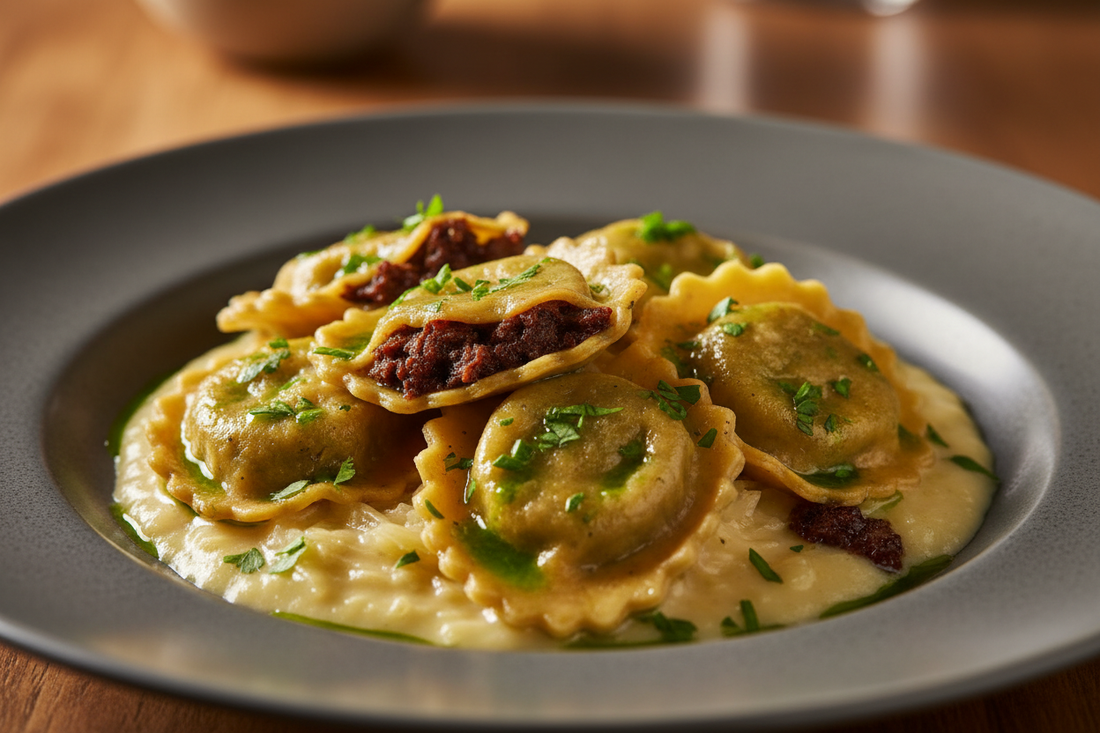 Ravioli mit Blutwurst auf Sauerkrautschaum - herzhaft und zugleich fein aromatisch