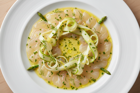 Seeteufelcarpaccio mit mariniertem Spargel und Limette
