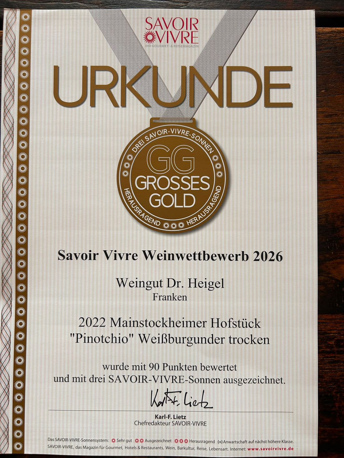 Kein Märchen: „Pinotchio" holt Großes Gold beim Savoir Vivre Weinwettbewerb 2026