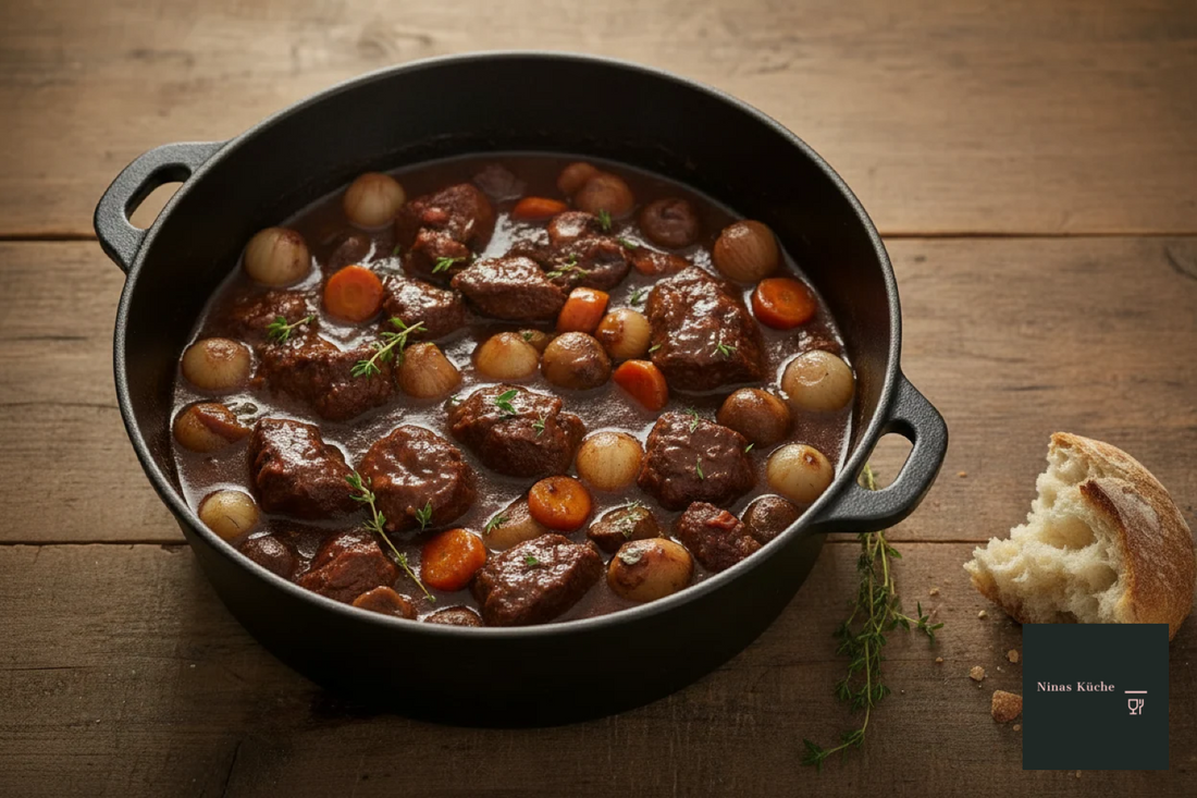 Traditionelles Boeuf bourguignon - französisch genießen