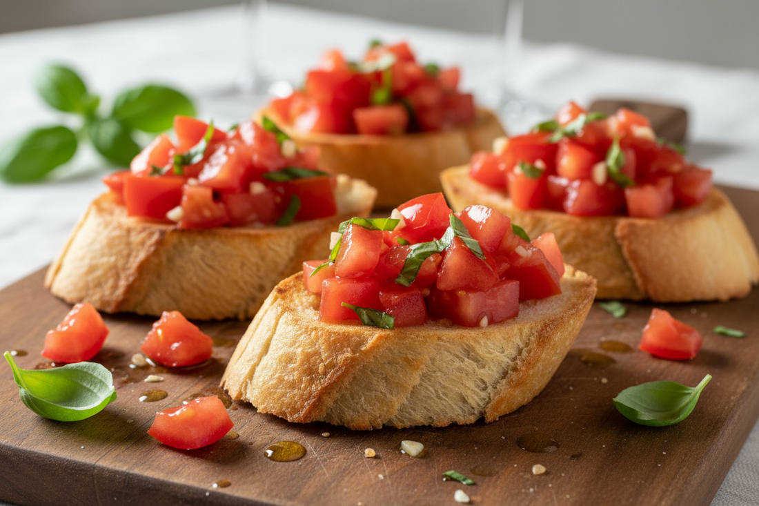 Klassische, italienische Bruschetta mit Tomaten