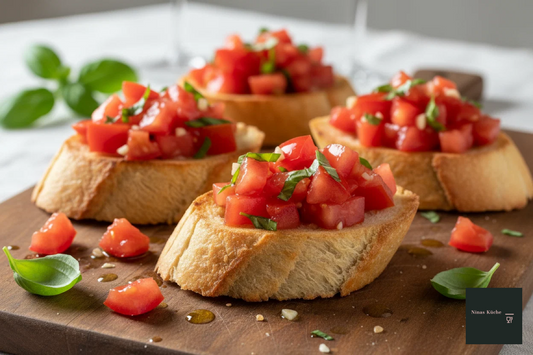 Klassische, italienische Bruschetta mit Tomaten