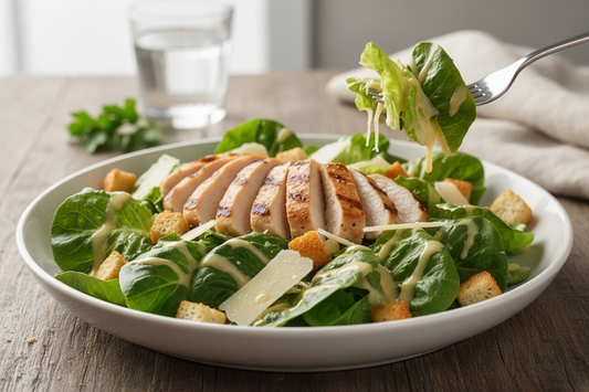Caesar (´s) Salad mit Croûtons, Parmesan und Hühnerbrustfilet