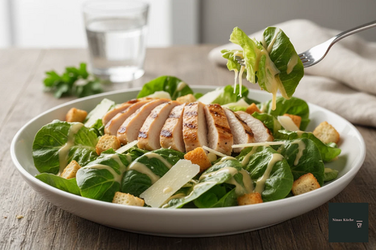 Caesar (´s) Salad mit Croûtons, Parmesan und Hühnerbrustfilet