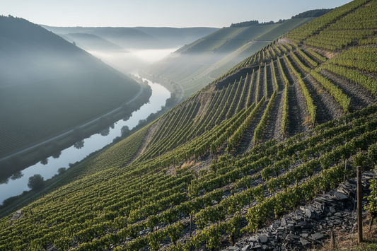 Steillage an der Saar mit Schieferboden — Herkunft des mineralischen Riesling