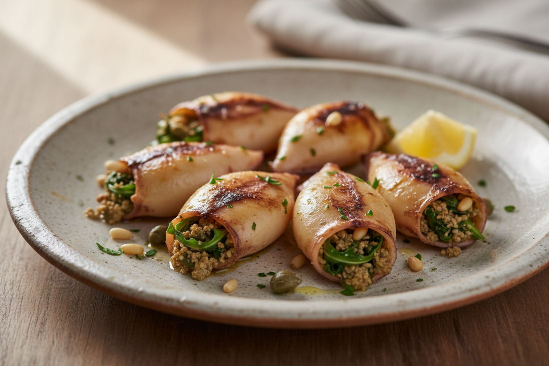 Gefüllte Calamaretti mit Rucola, Pinienkernen und Kapern - mediterran genießen!