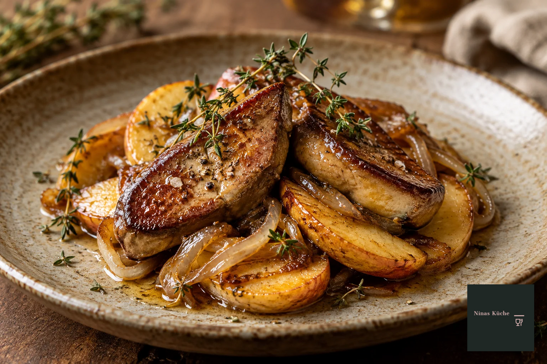 Gebratene Gänseleber mit Calvados-Apfel und Zwiebeln