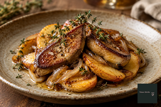 Gebratene Gänseleber mit Calvados-Apfel und Zwiebeln