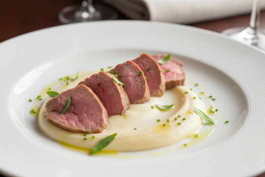 In Weißwein pochiertes Kalbsfilet auf Selleriepüree - Frühlingsliebe