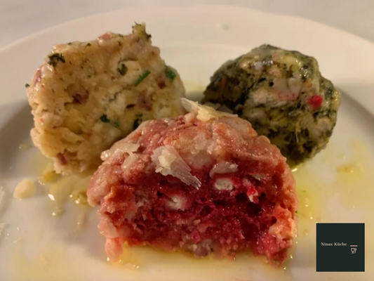 Südtiroler Knödeltris (Speck, Spinat, Rote Beete)