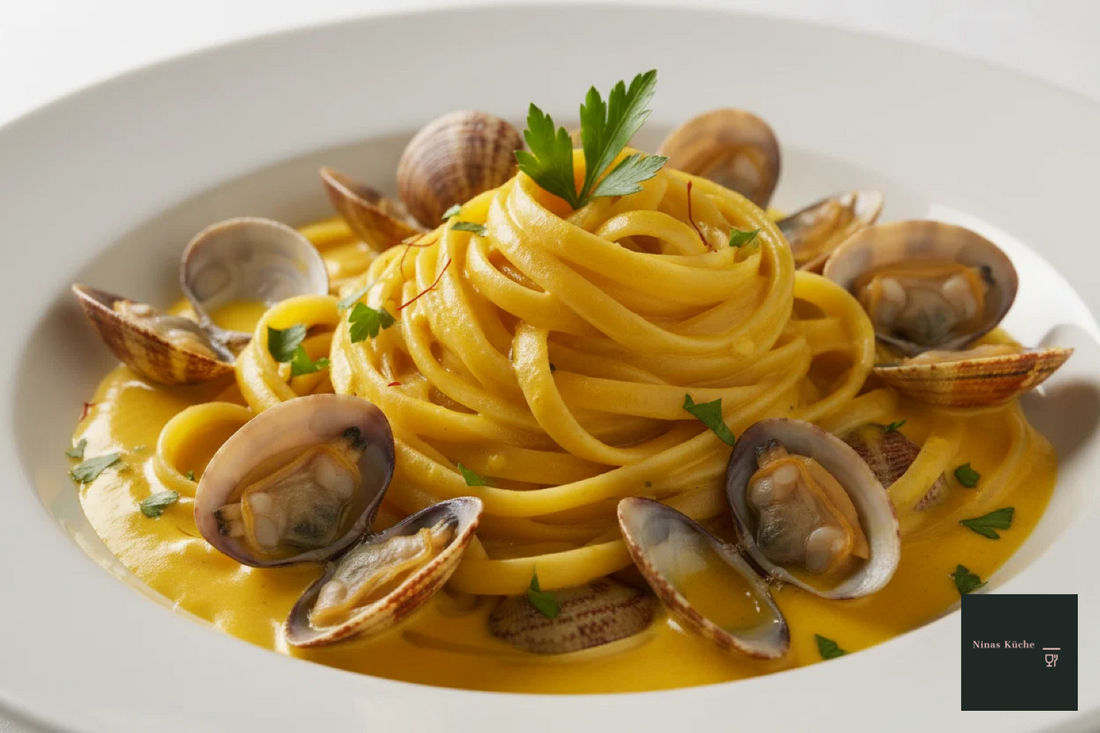 Linguine mit Venusmuscheln, Safran und Pastis