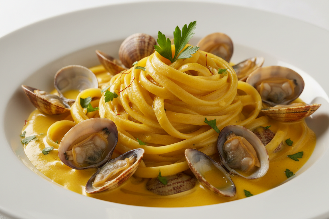 Linguine mit Venusmuscheln, Safran und Pastis
