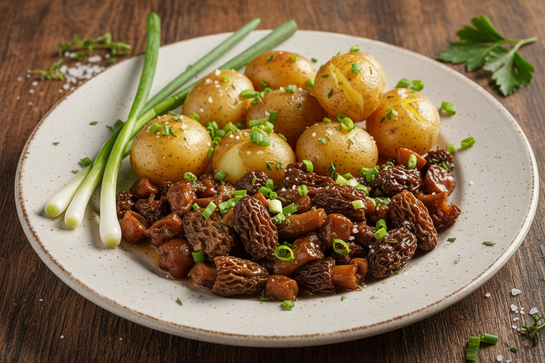Feines Morchelragout mit Salzkartoffeln