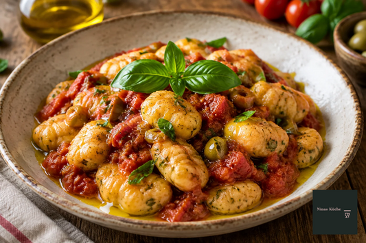 Oliven-Gnocchi mit Tomatenragout und Olivenöl - mediterrane Offenbarung