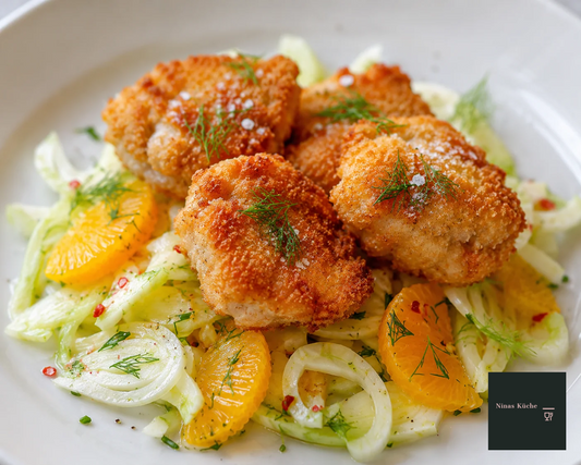 Paniertes Kalbsbries auf Fenchel-Orangen-Salat