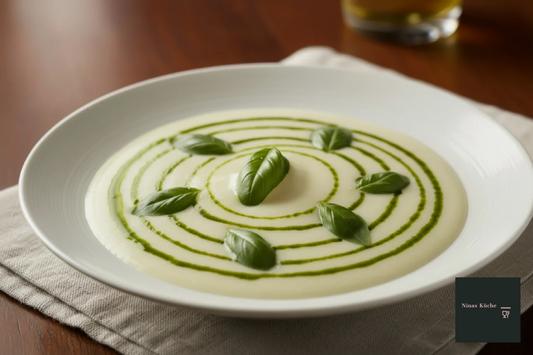 Parmesanschaumsuppe mit Basilikumöl
