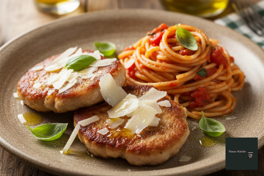 Piccata milanese mit Pasta und Tomaten