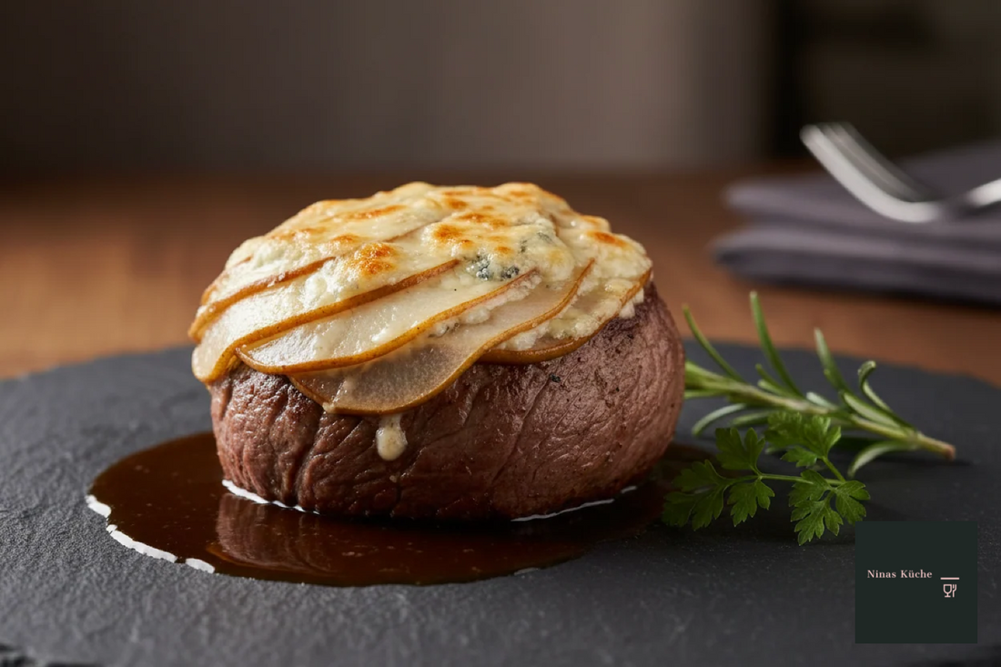 Rinderfilet mit Birne und Gorgonzola gratiniert - süß-pikante Versuchung