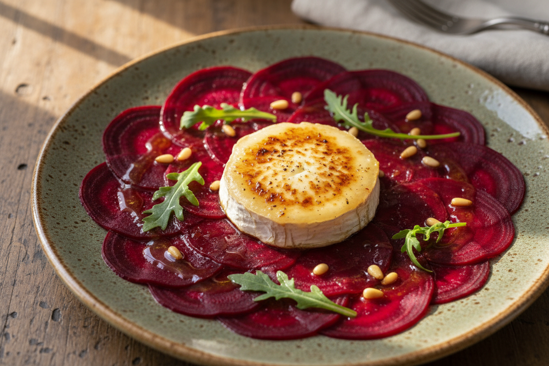 Rote Beete-Carpaccio mit Pinienkernen und Ziegenkäse