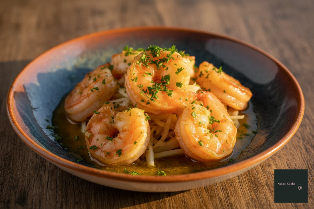 Scampi in Knoblauchbutter mit Safranfenchel
