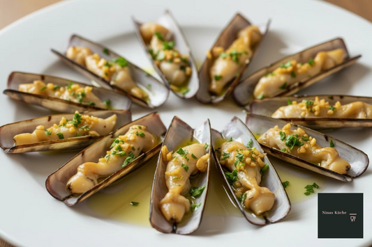 Schwertmuscheln mit Knoblauch und Petersilie