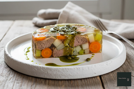 Tafelspitzsülze mit Gemüse und Kürbiskernöl