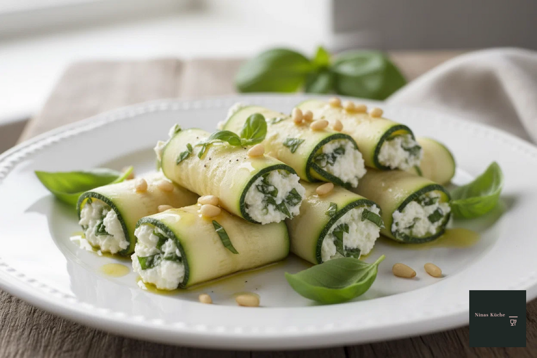 Zucchini-Röllchen mit Basilikum und Ricotta - Urlaubsfeeling pur!